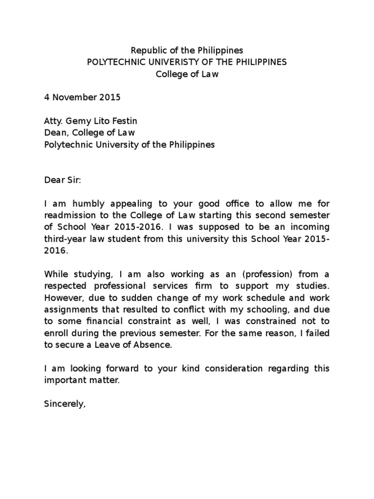 example of application letter in the philippines