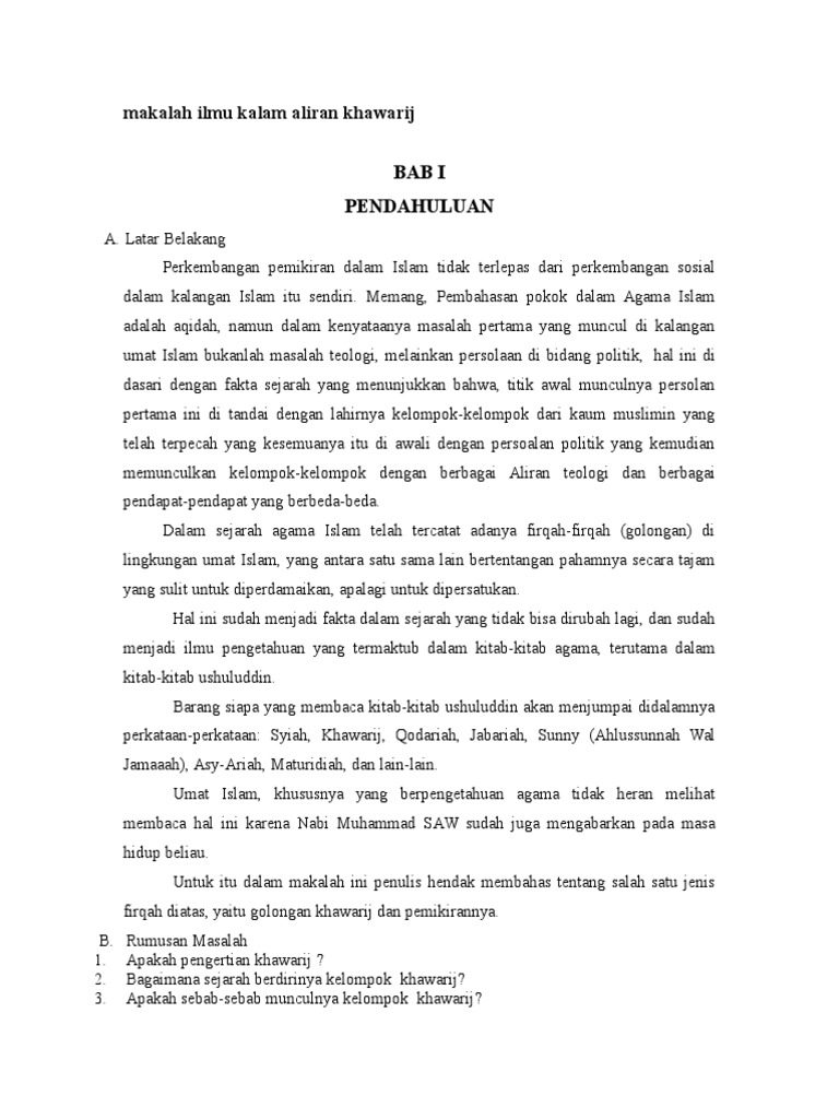 Makalah Ilmu Kalam Contoh Makalah