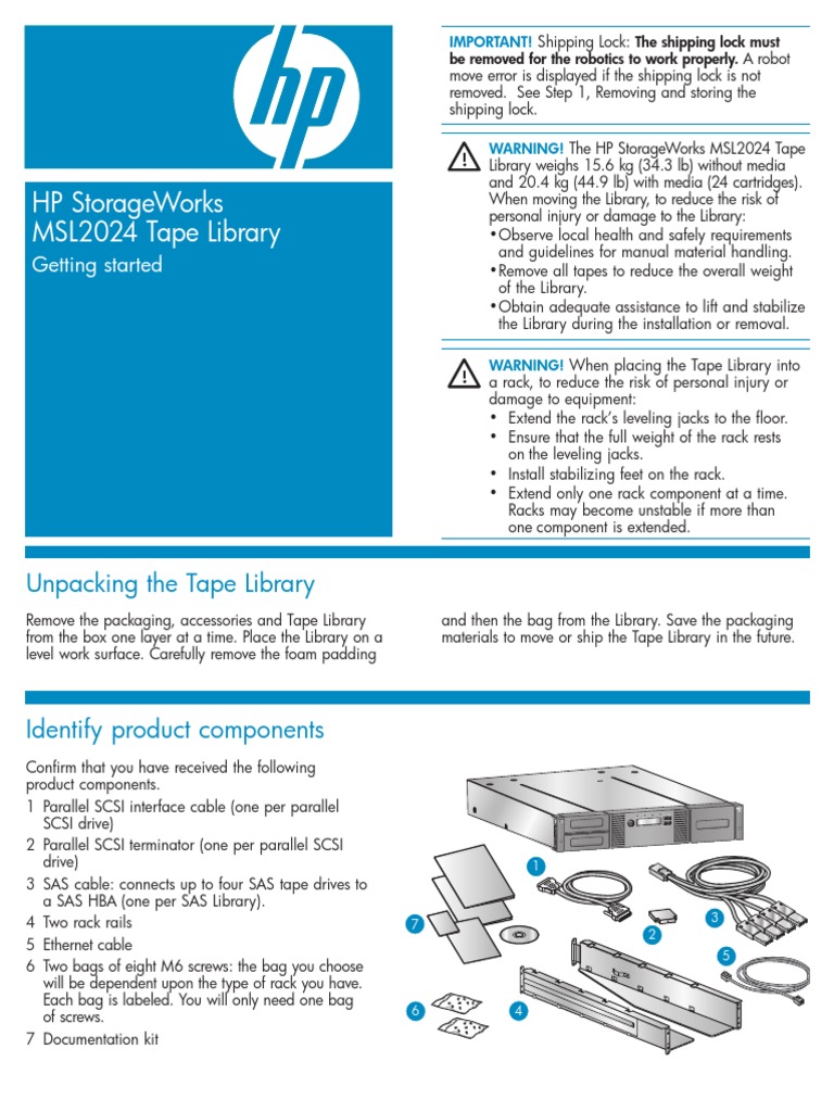 HP StorageWorks MSL2024 Tape Library Getting Started Download Free