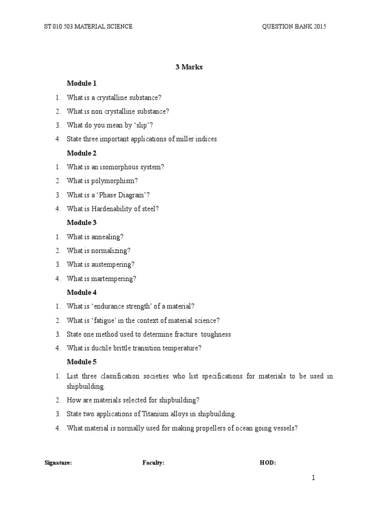 Material Science Question Bank 2015 | PDF | Crystal Structure | Steel