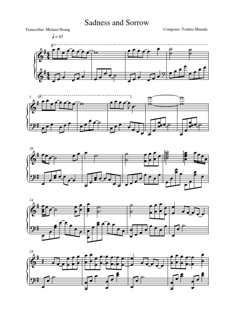 Sadness and Sorrow: Transcriber: Michael Hoang Composer: Toshiro Masuda ...