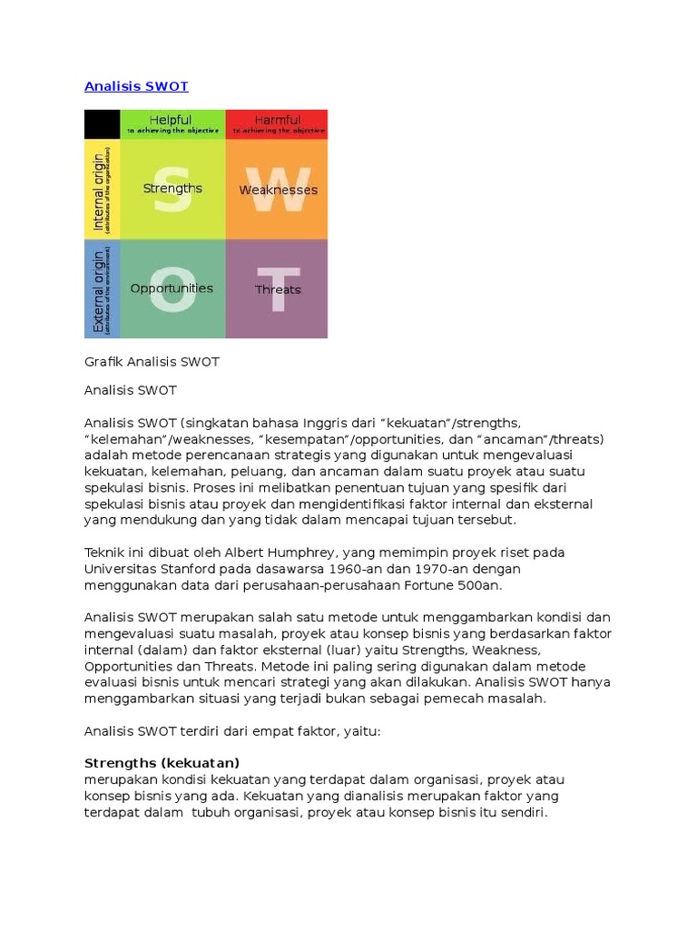 Analisis Swot Wikipedia Bahasa Indonesia Ensiklopedia Bebas DOC) Kota