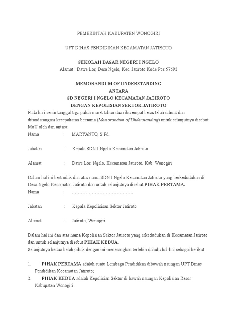 Mou Dengan Polsek Pdf