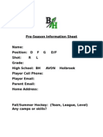 Pre Season Information Sheet