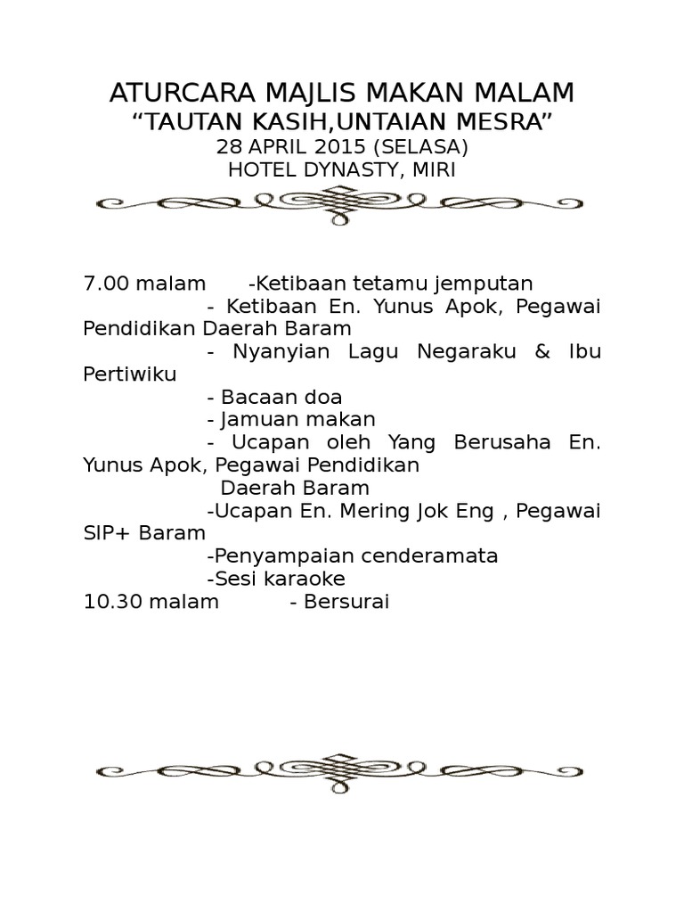 Aturcara Majlis Makan Malam Pdf