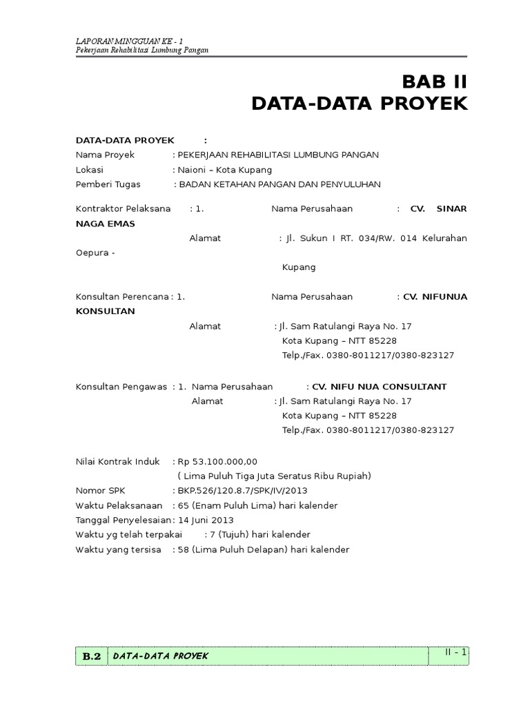 Bab 2 - Data-Data Proyek | PDF