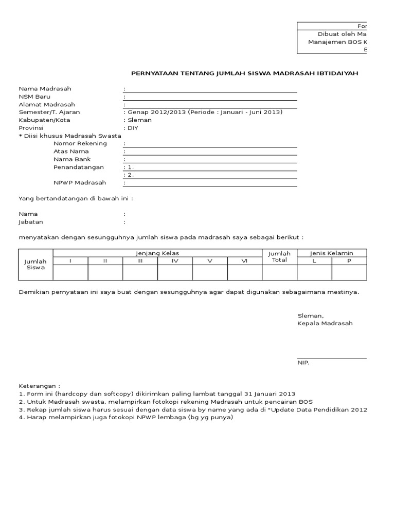 Format Bos 02 Surat Pernyataan Jumlah Siswa Pdf