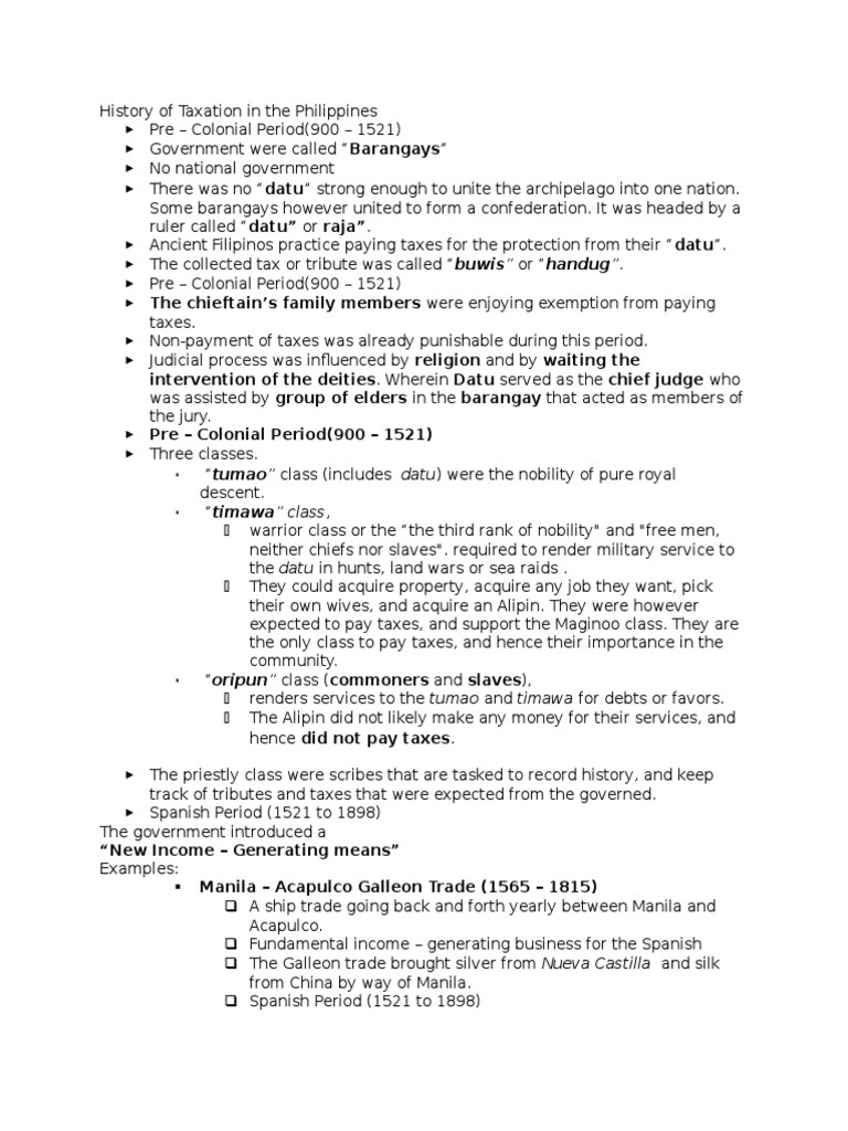 History of Taxation in the Philippines Taxes Politics