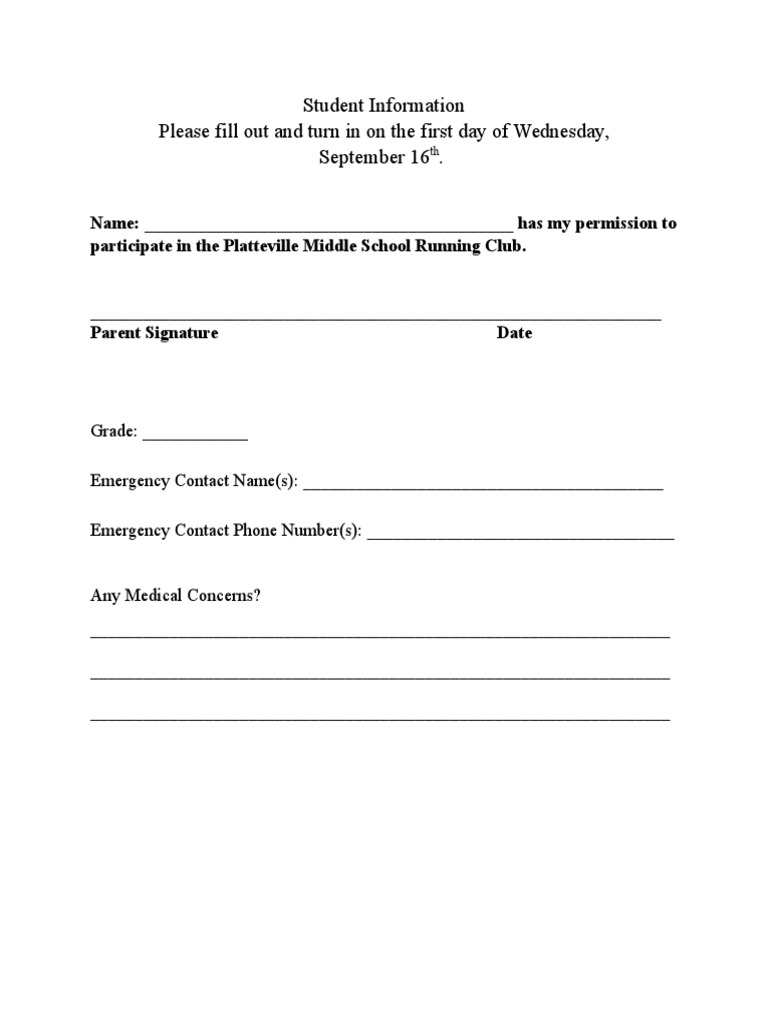 Running Club Permission Form | PDF