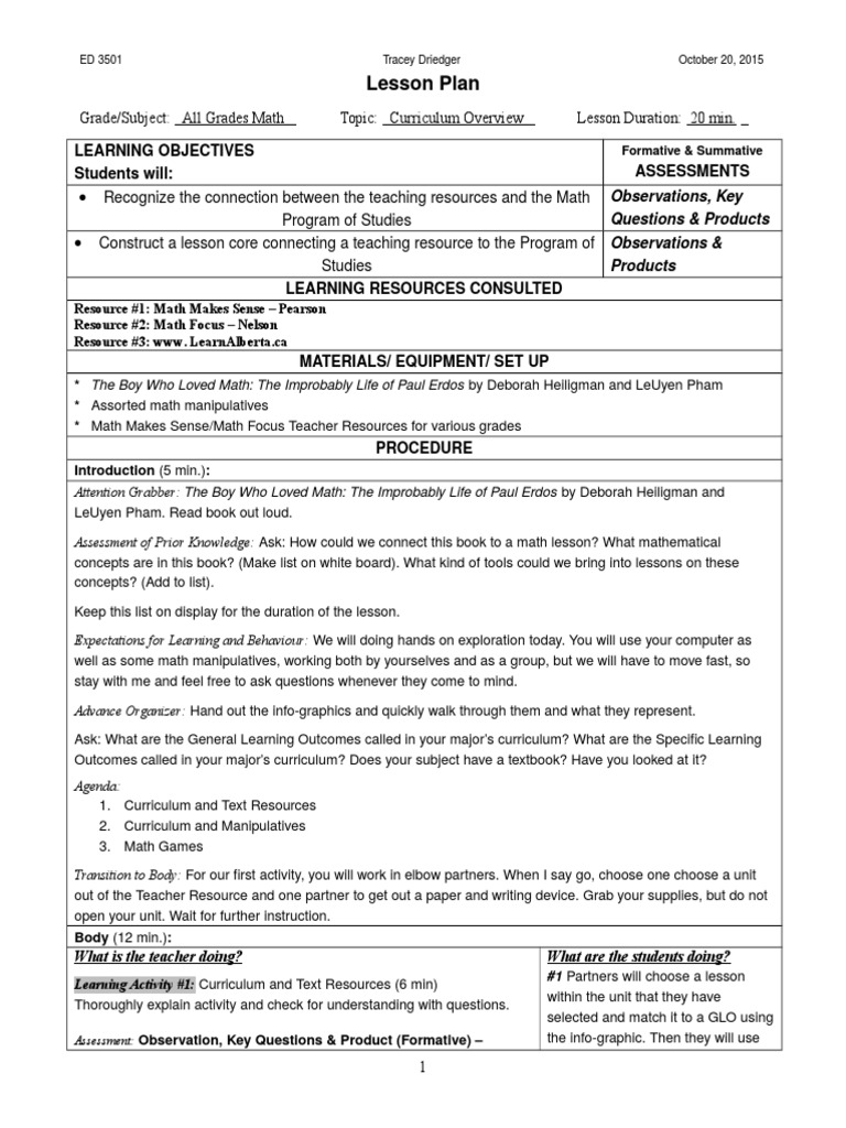 Psi Curriculum Lesson Plan | PDF | Curriculum | Educational Assessment