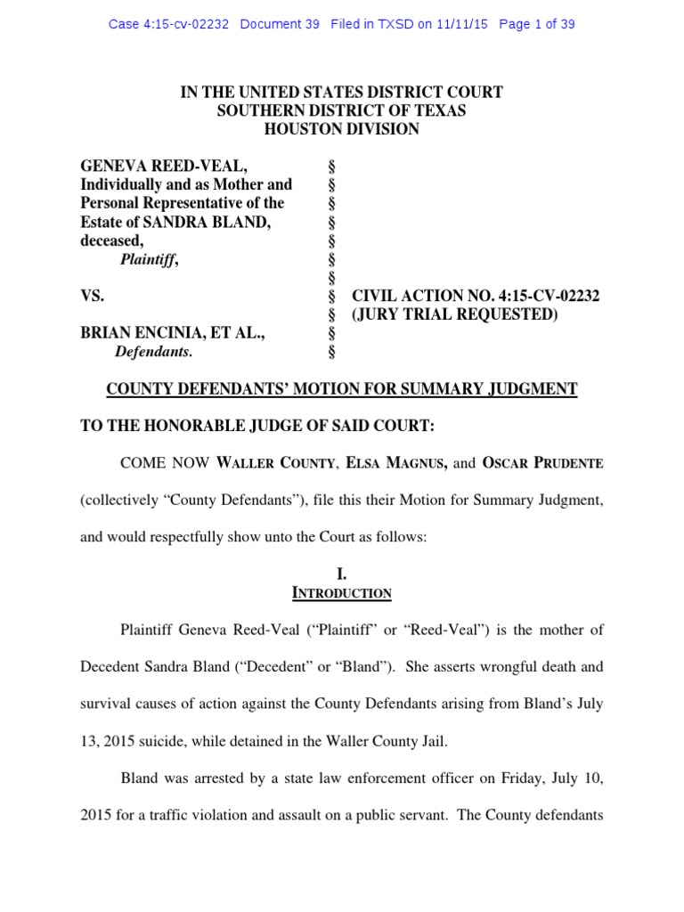 Waller County's Motion For Summary Judgment PDF Summary Judgment