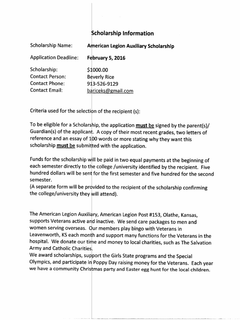 American Legion Auxiliary Scholarship PDF