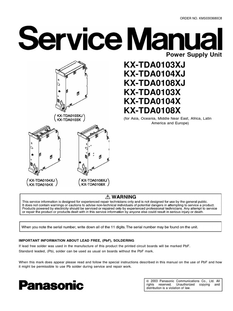 Service Manual Power Supply Unit Panasonic KX-TDA0104X | PDF.