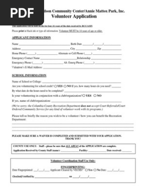 volunteer application