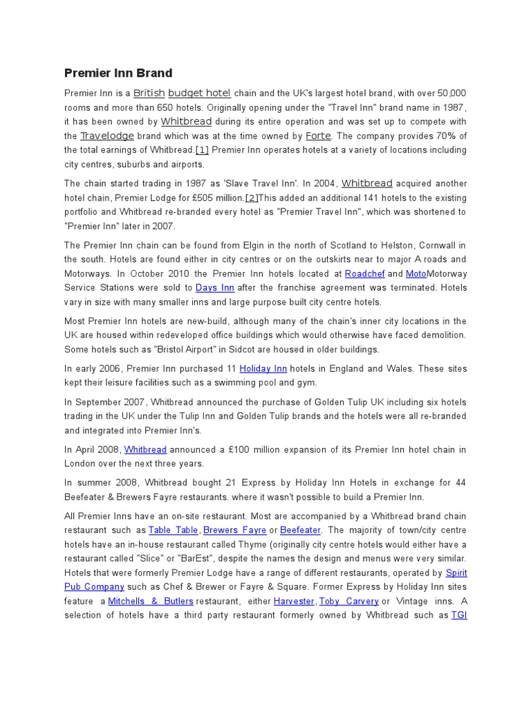 History of Premier Inn Brand | PDF | Hotel And Leisure Companies ...