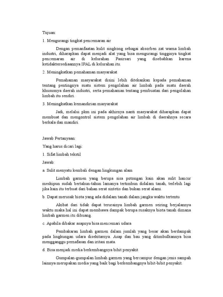 Tujuan Dan Jawaban Pertanyaan Pkm Tujuan Dan Jawaban Pertanyaan Pkm