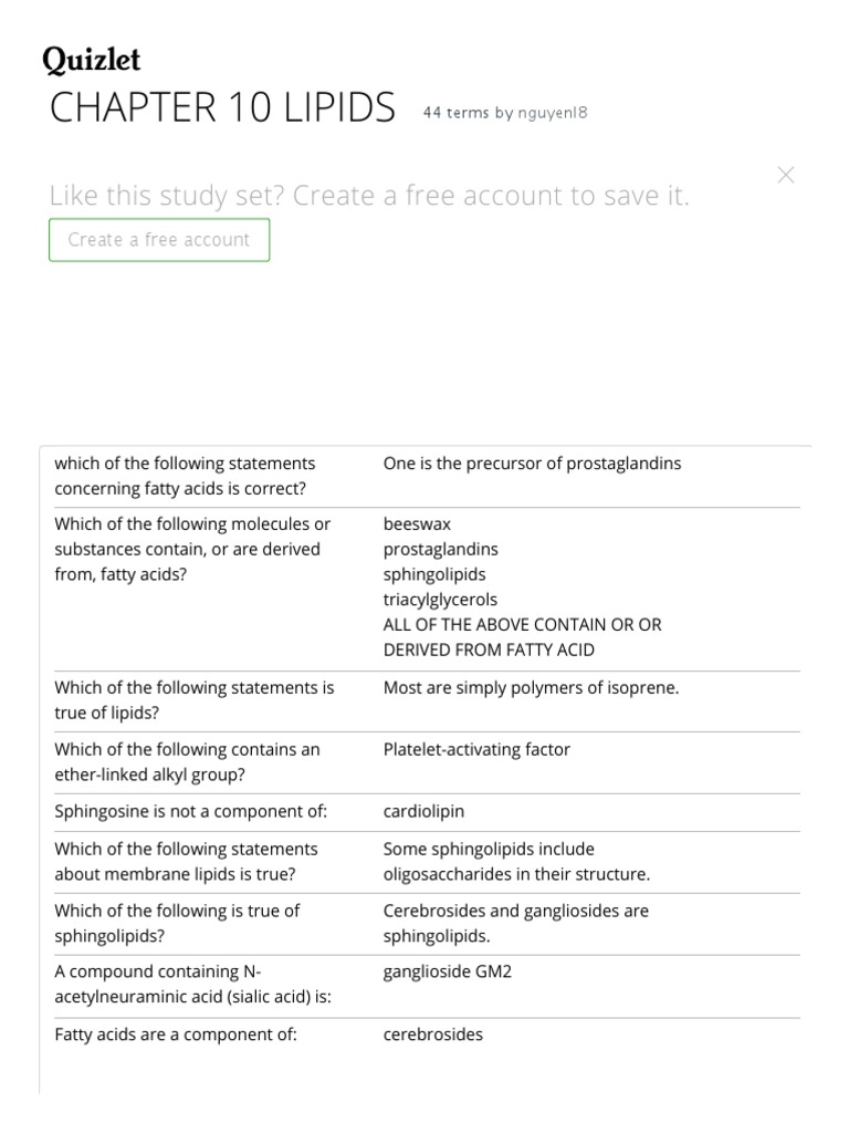 CHAPTER 10 LIPIDS Flashcards _ Quizlet Lipid Metabolism
