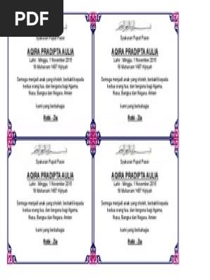 Contoh Kartu Ucapan Aqiqah Bayi Pada Berkat Kotak Nasi