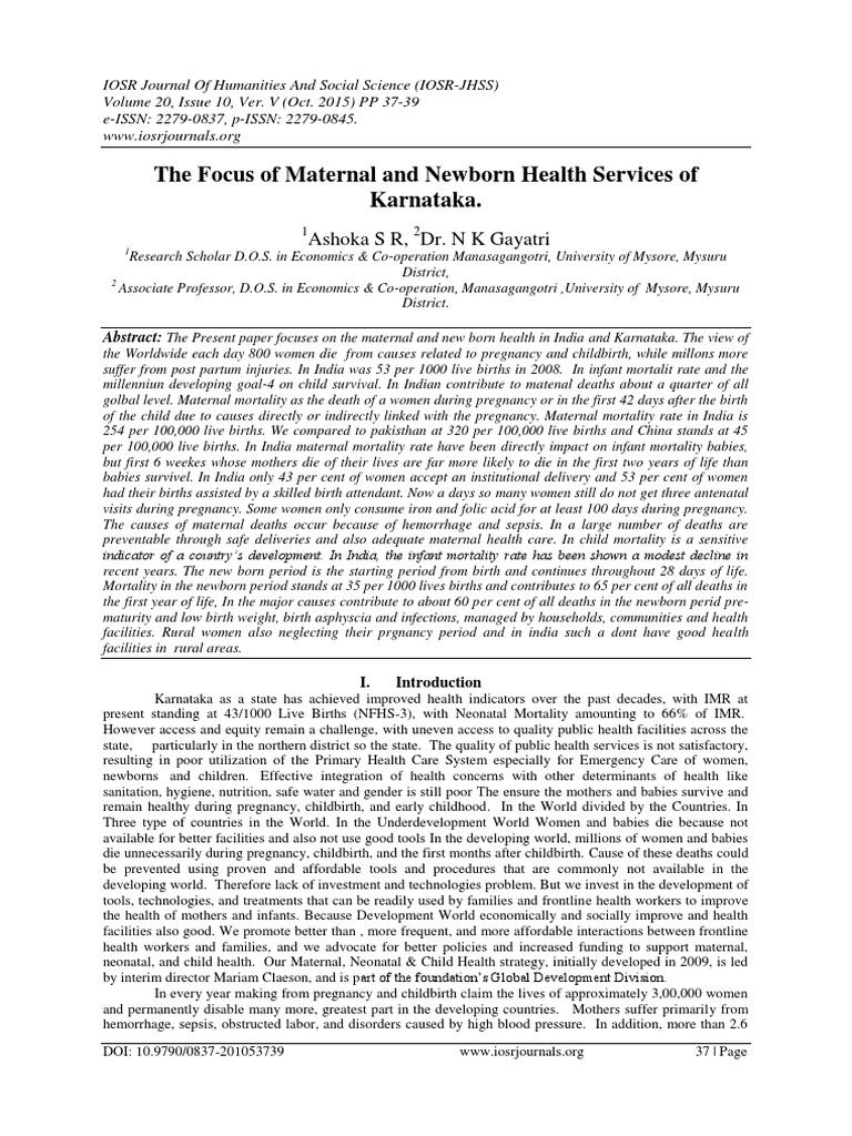 Maternal & Newborn Health in Karnataka | PDF | Maternal Health ...