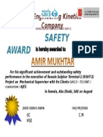 Safety Award: EKL Engineering Kinetics Company