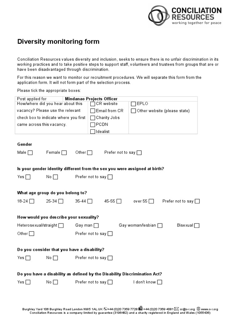 DiversityMonitoringForm MPO 2015 | PDF | Identity Politics | Discrimination