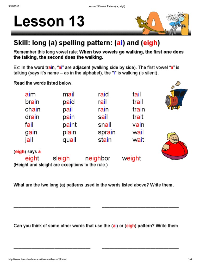 Lesson 13 Vowel Pattern Ai Eigh Pdf Letter Case Linguistics