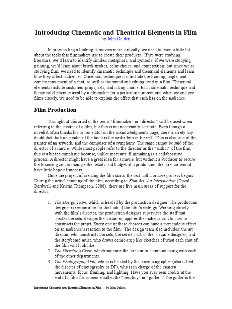 Cinematic techniques Essays