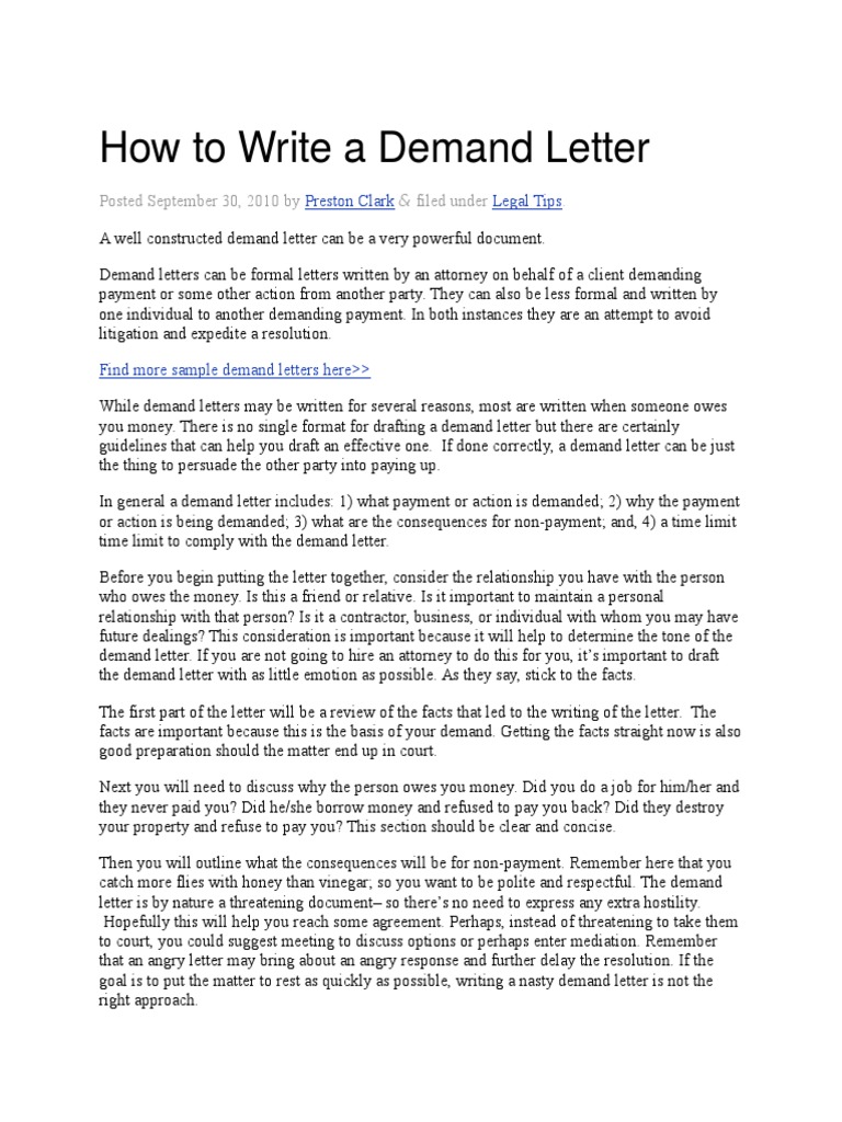 How To Write A Demand Letter  PDF  Eviction  Lease