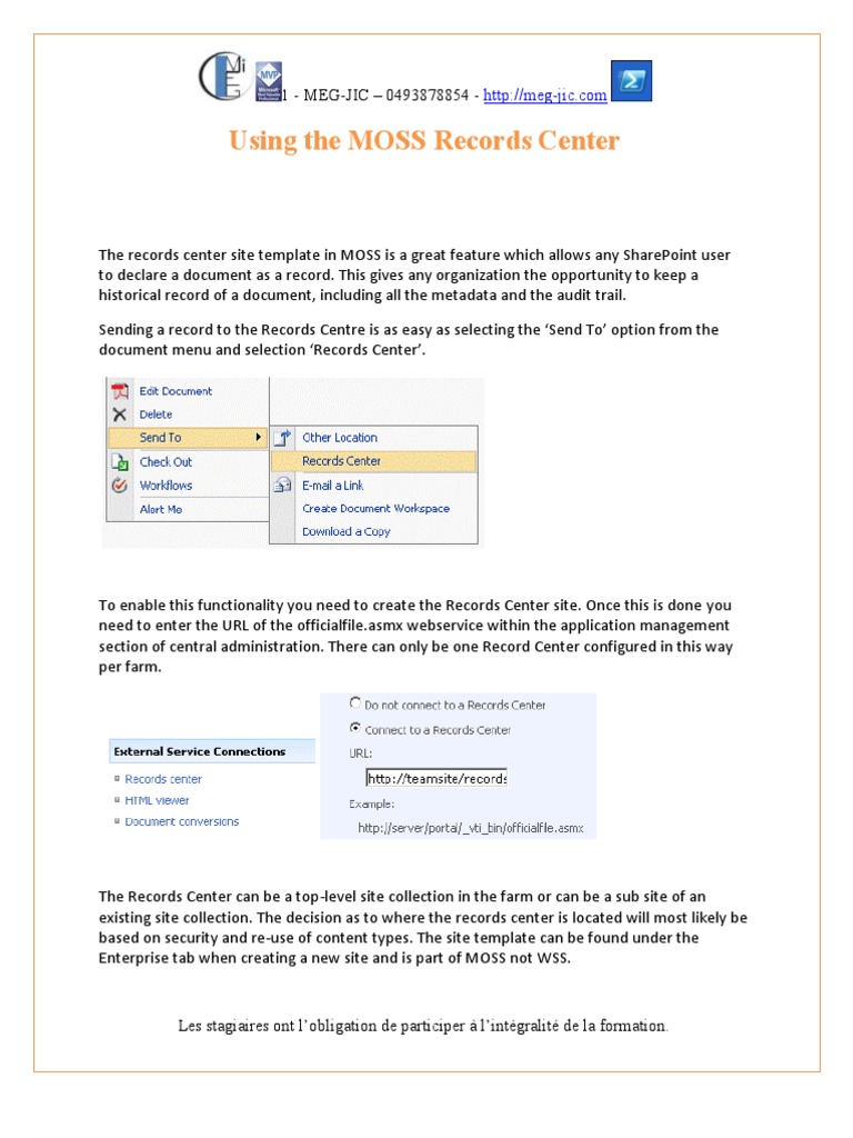 MOSS Records Center Setup Guide | PDF | Share Point | Metadata