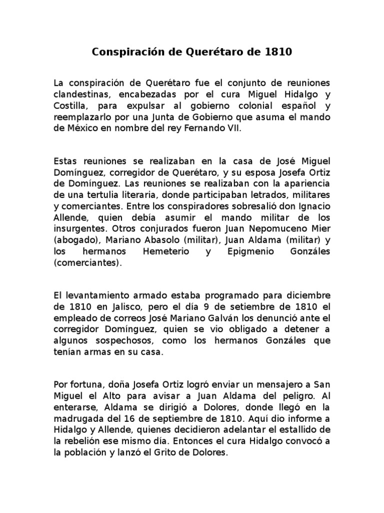 Conspiración de Querétaro de 1810 Colonización española