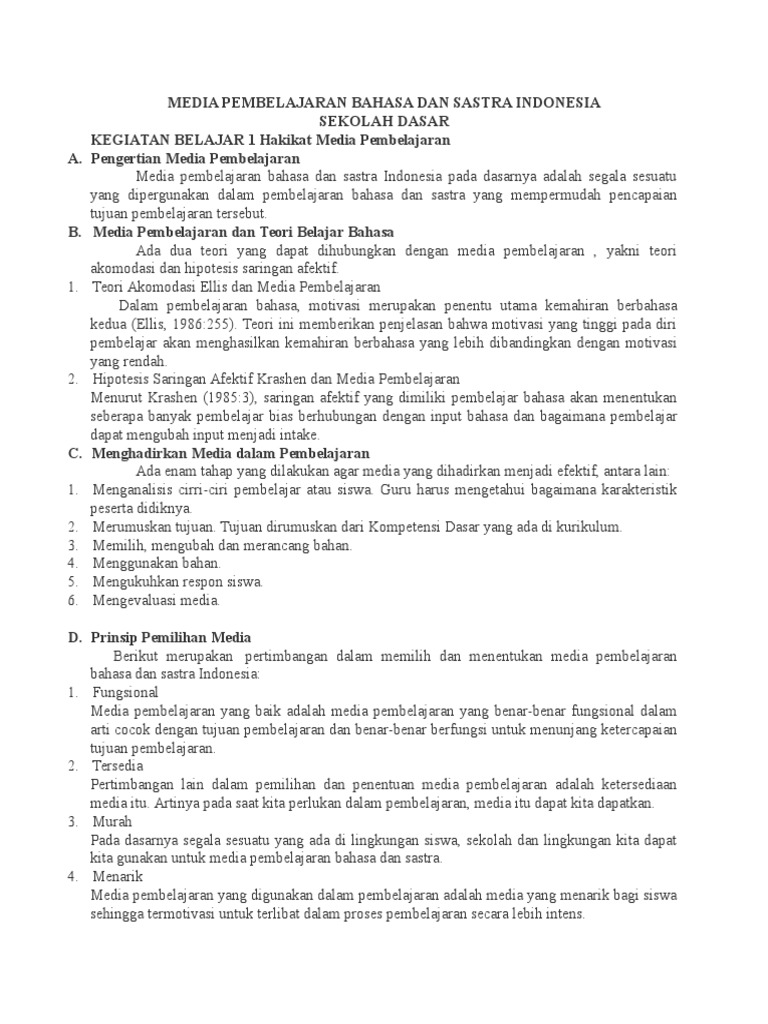 Media Pembelajaran Bahasa Indonesia SD | PDF | Karier & Perkembangan