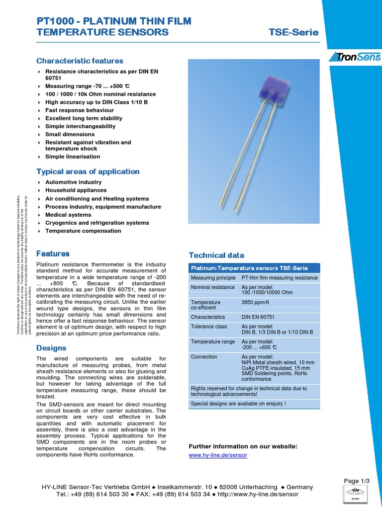 PT1000_DataSheet Electrical Resistance And Conductance Manufactured Goods