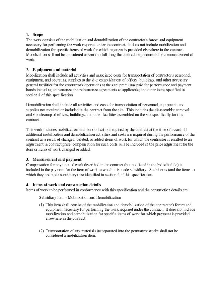 Mobilization & Demobilization Project General Contractor Road