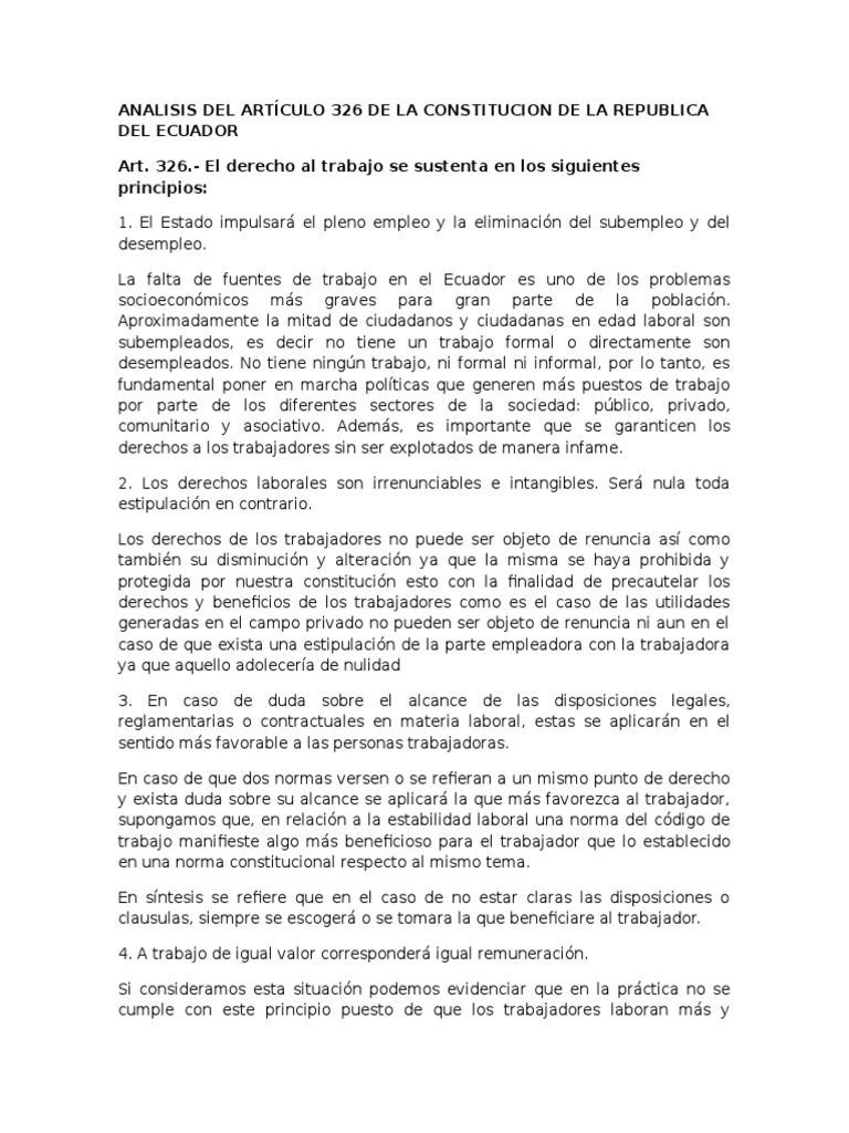 Analisis Art. 326 Constitucion | PDF | Derecho laboral | Sindicato