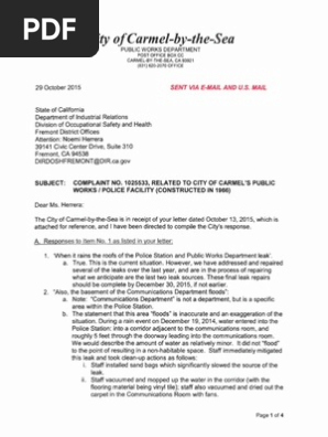 City of Carmel Response Letter Cal-OSHA Complaint No. 1025533 10-29-15
