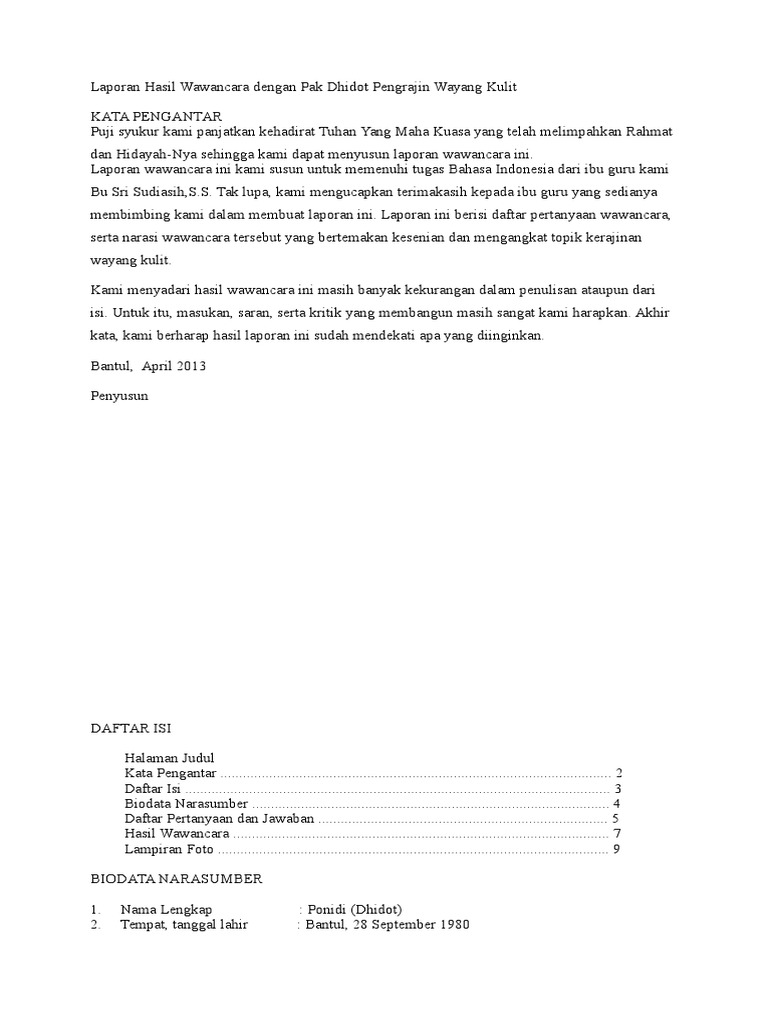 Contoh Daftar Isi Wawancara Guru Paud