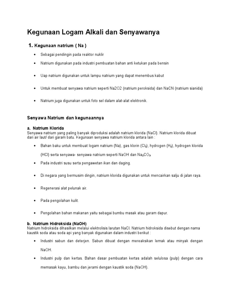 Kegunaan Logam Alkali Dan Senyawanya Pdf
