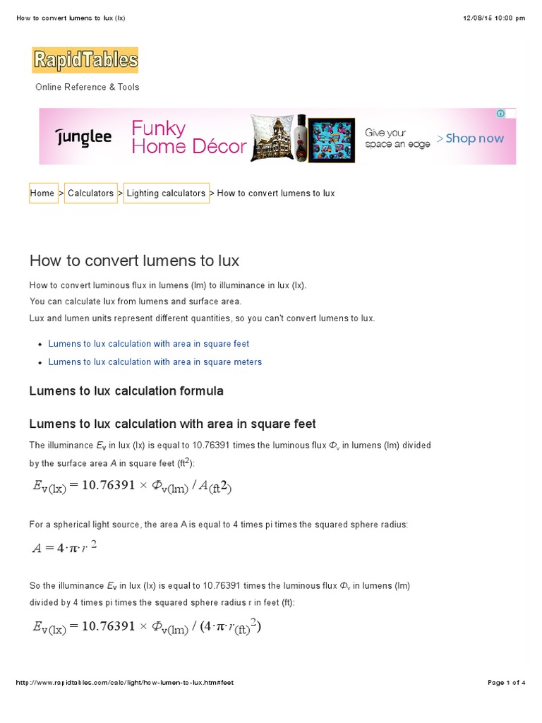 How To Convert Lumens To Lux (LX) PDF Units Of Measurement