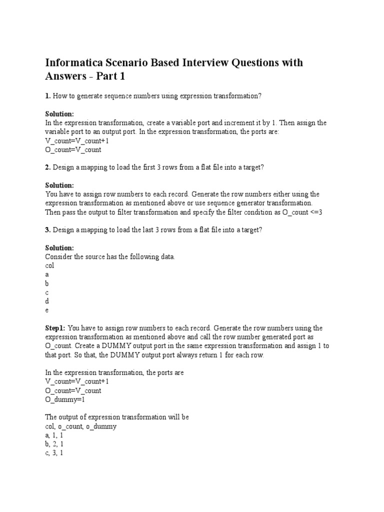 Informatica Scenario Based Interview Questions With Answers Computer