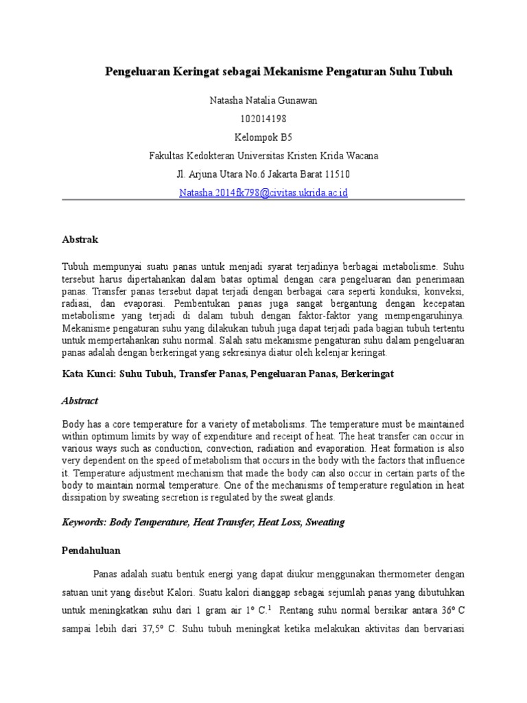 Pengeluaran Keringat Sebagai Mekanisme Pengaturan Suhu Tubuh