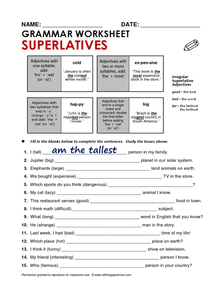 worksheet-superlatives