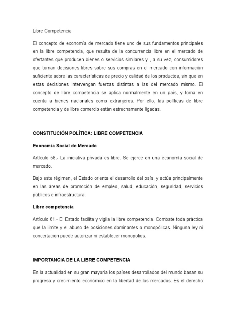 Importancia de la Libre Competencia | PDF | Mercado libre | Mercado ...