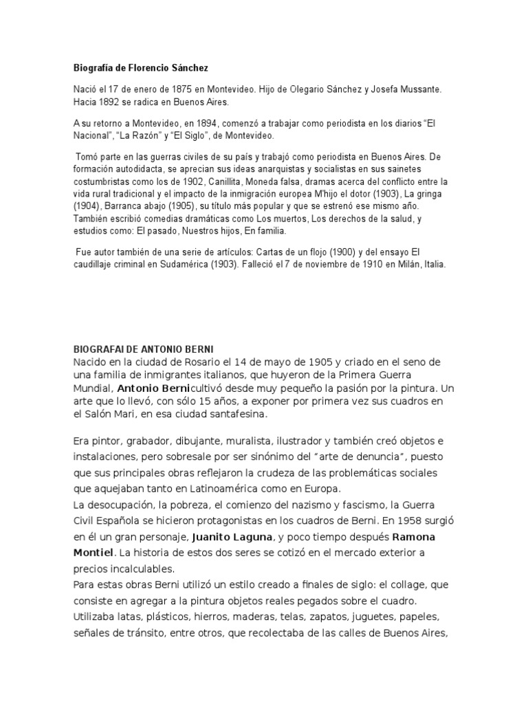 Biografia De Florencio Sanchez Pdf