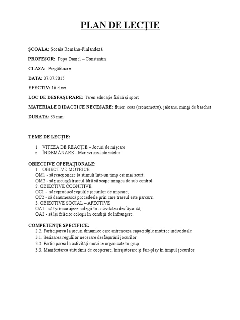 Plan de Lectie | PDF