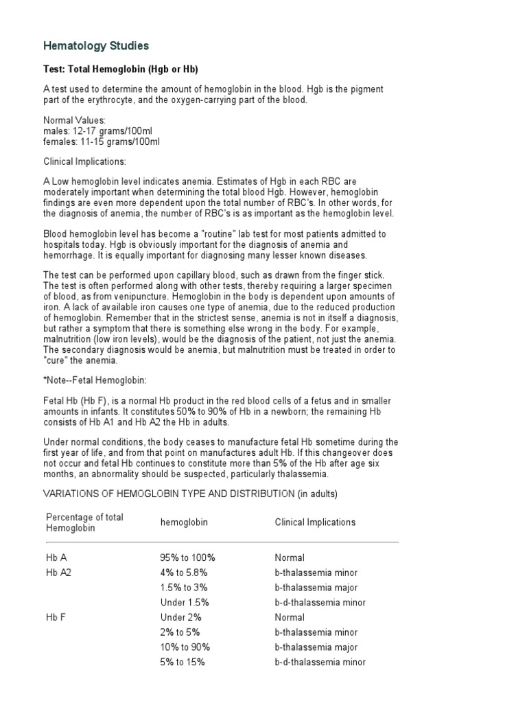 Hematology Tests and Anemia Insights | PDF | White Blood Cell | Anemia