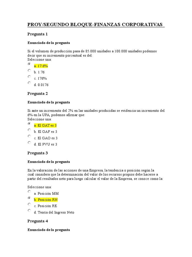 Preguntas Clave de Finanzas Corporativas | PDF | Apalancamiento ...
