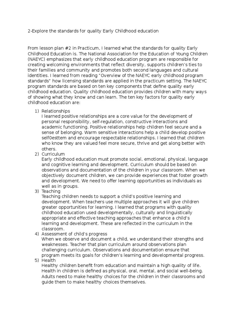 2explore the standards for quality early childhood education Early