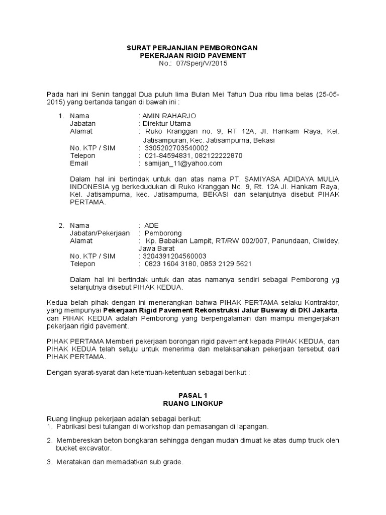 Surat Perjanjian Pemborongan Pekerjaan Rigid Pavement