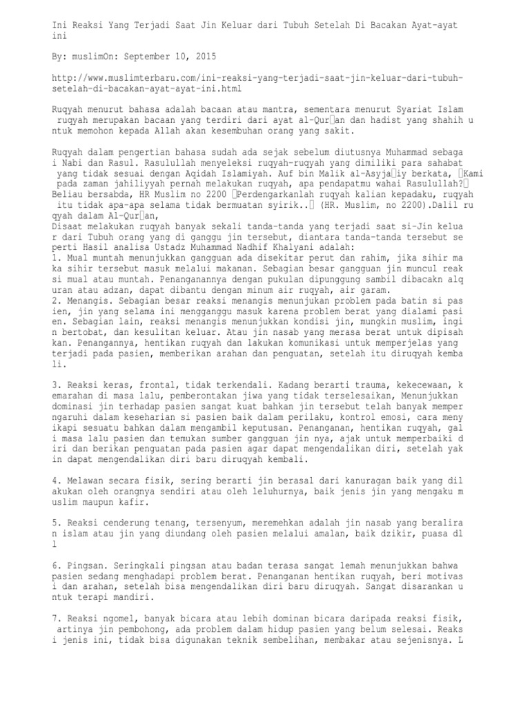 Reaksi Yang Terjadi Saat Jin Keluar Dari Tubuh Setelah Di 