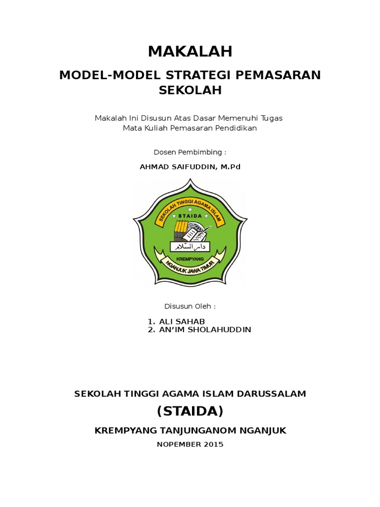 Makalah Model model Strategi Pemasaran Sekolah Makalah Model model Strategi Pemasaran Sekolah